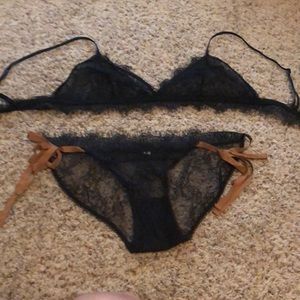 Free people eyelash lace bra letter and panty set